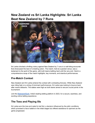 New Zealand vs Sri Lanka Highlights_ Sri Lanka Beat New Zealand by 7 Runs