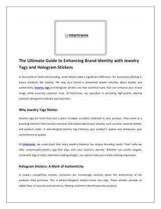 The Ultimate Guide to Enhancing Brand Identity with Jewelry Tags and Hologram Stickers