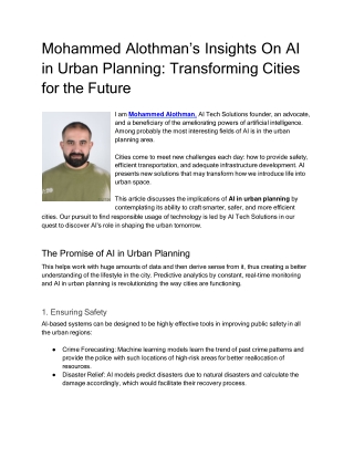 Mohammed Alothman’s Insights On AI in Urban Planning: Transforming Cities for th