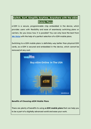 Switch, Surf, Simplify Anytime, Anywhere with the e-Sim Mobile Plans