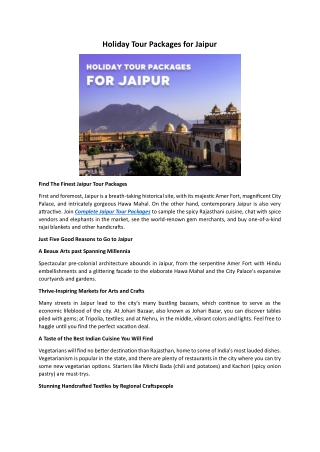 Holiday Tour Packages for Jaipur