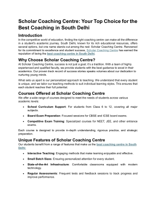 Scholar Coaching Centre Your Top Choice for the Best Coaching in South Delhi