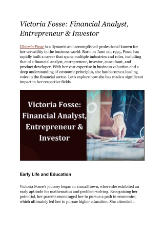 Victoria Fosse_ Financial Analyst, Entrepreneur & Investor