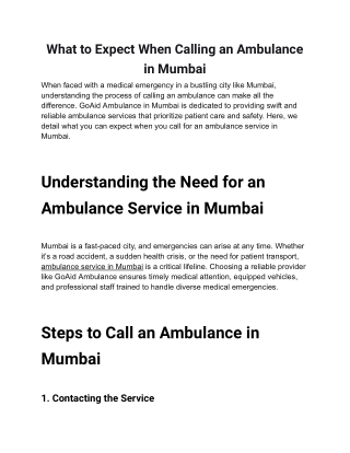 What to Expect When Calling an Ambulance in Mumbai