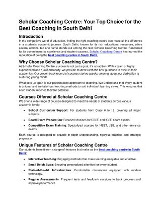Scholar Coaching Centre Your Top Choice for the Best Coaching in South Delhi