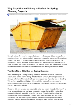 Why Skip Hire in Oldbury is Perfect for Spring CleaningProjects
