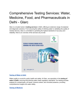 Comprehensive Testing Services_ Water, Medicine, Food, and Pharmaceuticals in Delhi - Glarc