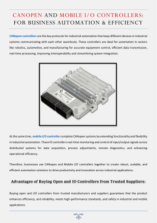 CANopen and Mobile IO Controllers For Business Automation & Efficiency