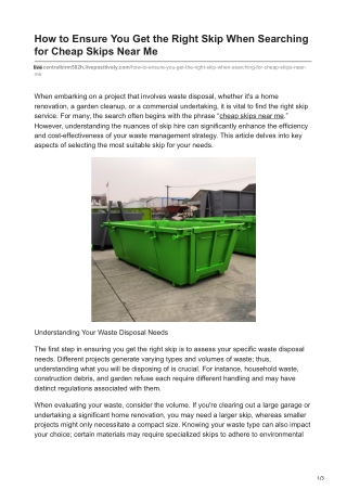 How to Ensure You Get the Right Skip When Searching for Cheap Skips Near Me