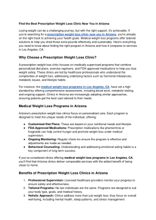 Find the Best Prescription Weight Loss Clinic Near You in Arizona