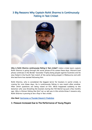 3 Big Reasons Why Captain Rohit Sharma is Continuously Failing in Test Cricket