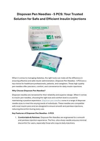 Dispovan Pen Needles - 5 PCS: Safe & Efficient Insulin Injections