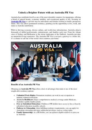 Unlock a Brighter Future with an Australia PR Visa