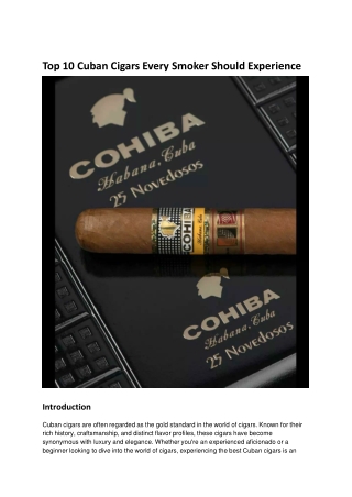 Top 10 Cuban Cigars Every Smoker Should Experience