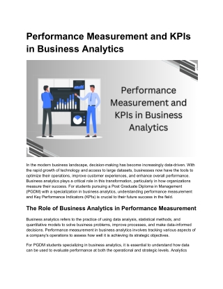 Performance Measurement and KPIs in Business Analytics