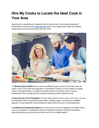 Hire My Cooks to Locate the Ideal Cook in Your Area