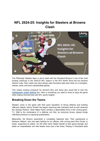 NFL 2024-25 Insights for Steelers at Browns Clash