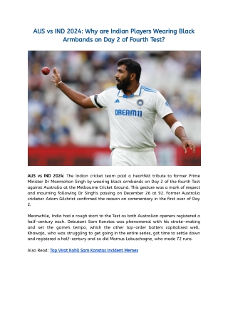 AUS vs IND 2024_ Why are Indian Players Wearing Black Armbands on Day 2 of Fourth Test