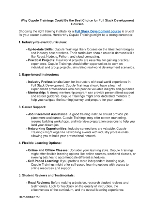 Why Cupule Trainings Could Be the Best Choice for Full Stack Development Courses