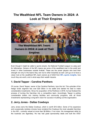The Wealthiest NFL Team Owners in 2024 A Look at Their Empires