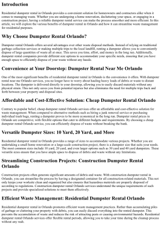 The Convenience of Residential Dumpster Rental in Orlando