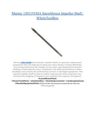 Murray 1501191MA Snowblower Impeller Shaft _ WholeToolBox