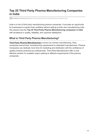 Top 25 Third Party Pharma Manufacturing Companies in India