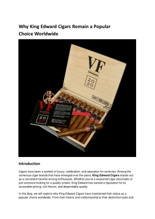 Why King Edward Cigars Remain a Popular Choice Worldwide