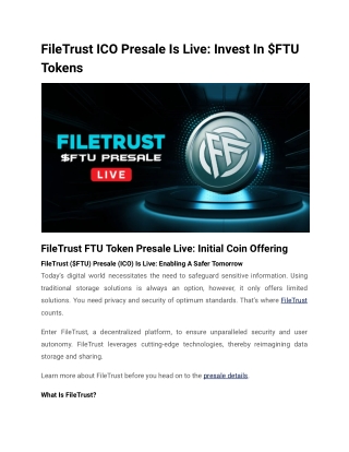 FileTrust ICO Presale Is Live_ Invest In $FTU Tokens