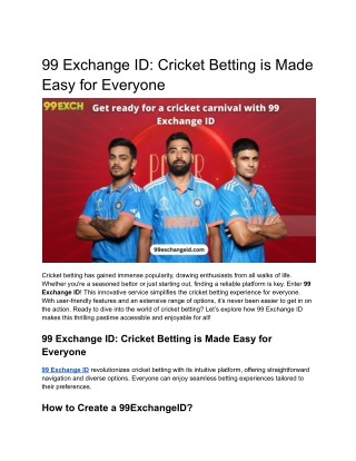 99 Exchange ID_ Cricket Betting is Made Easy for Everyone