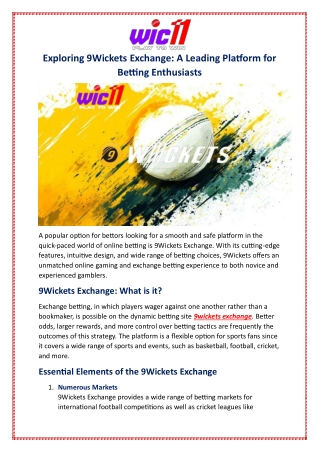 Exploring 9Wickets Exchange: A Leading Platform for Betting Enthusiasts
