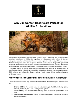 Why Jim Corbett Resorts are Perfect for Wildlife Explorations