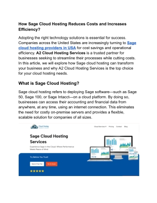 How Sage Cloud Hosting Reduces Costs and Increases Efficiency?