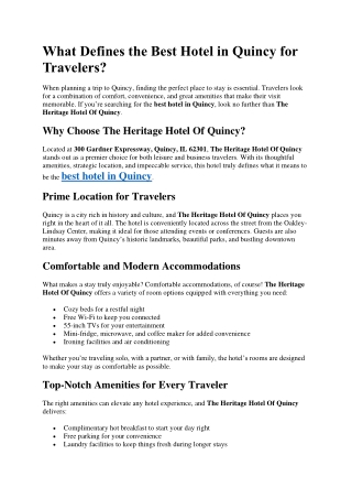 What Defines the Best Hotel in Quincy for Travelers?