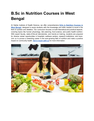 B.Sc in Nutrition Courses in West Bengal