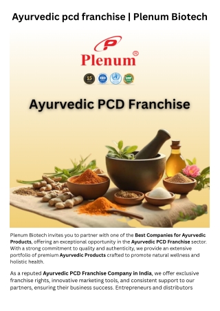 Ayurvedic pcd franchise | Plenum Biotech