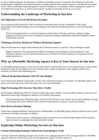 Why an Affordable Marketing Agency is Key to Your Success in San Jose
