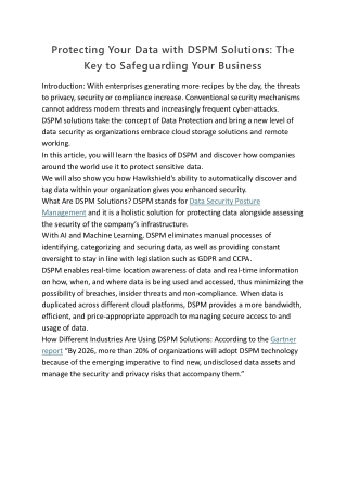 Protecting Your Data with DSPM Solutions The Key to Safeguarding Your Business