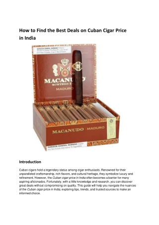 How to Find the Best Deals on Cuban Cigar Price in India