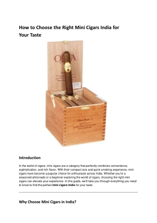 How to Choose the Right Mini Cigars India for Your Taste