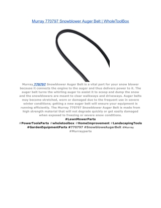 Murray 770797 Snowblower Auger Belt _ WholeToolBox