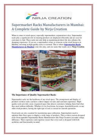 Supermarket Racks Manufacturers in Mumbai: A Complete Guide by Nirja Creation