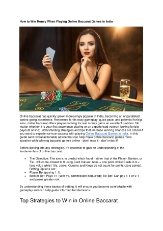 How to Win Money When Playing Online Baccarat Games in India