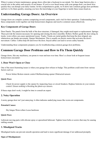 Common Garage Door Problems and How to Fix Them Quickly