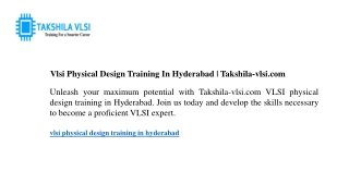 Vlsi Physical Design Training In Hyderabad Takshila-vlsi.com