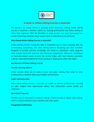 A Guide to Online Editing Courses in Australia