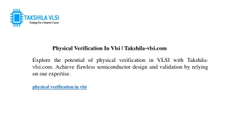 Physical Verification In Vlsi Takshila-vlsi.com