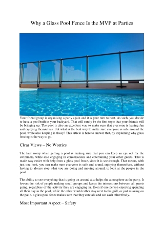 Why a Glass Pool Fence Is the MVP at Parties