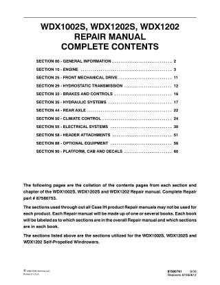 CASE WDX1002S, WDX1202S and WDX1202 Self-Propelled Windrowers Service Repair Manual Instant Download (Part Number 875807