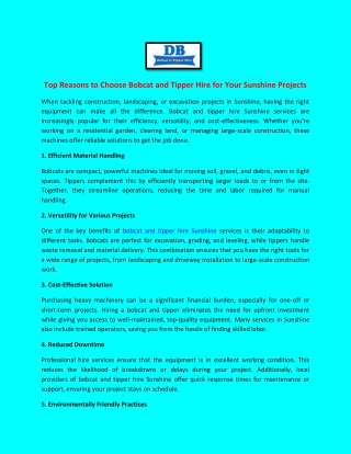 Top Reasons to Choose Bobcat and Tipper Hire for Your Sunshine Projects